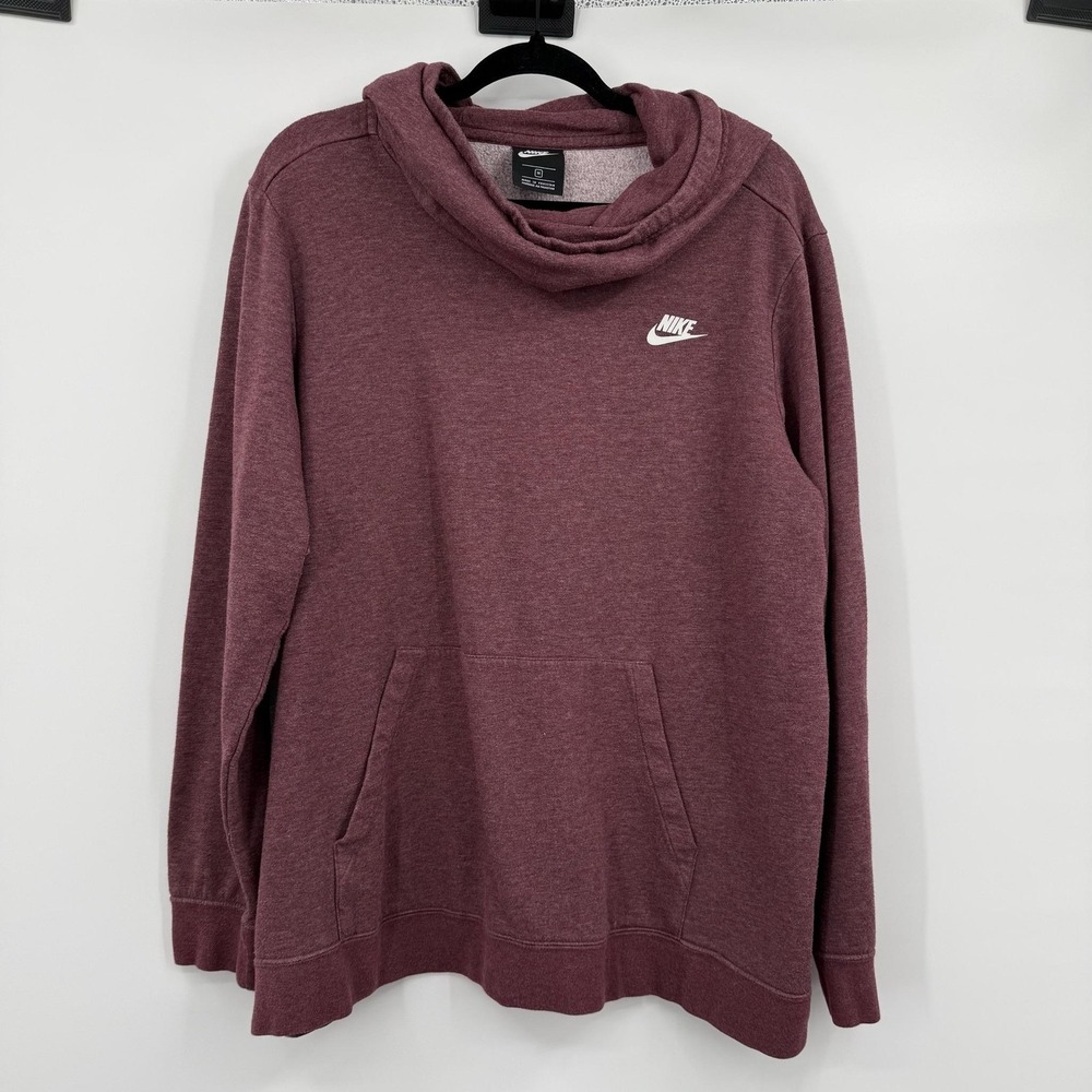Nike Hoodie Womens 1X Purple Cowl Neck Pullover‎ Fleece Hooded Pockets Relaxed